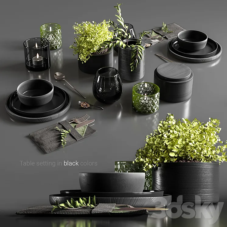 Table setting in black colors 3DS Max