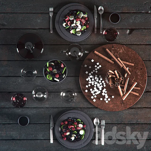 Table setting in black colors 3DSMax File
