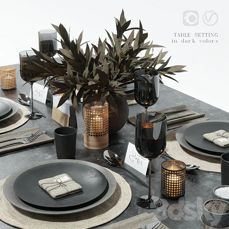 Table setting in dark colors 3DS Max