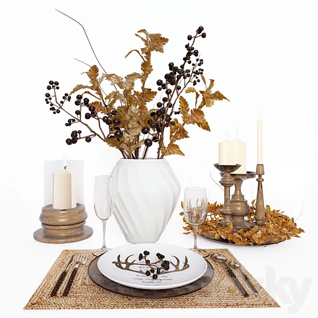 Table setting in ethnic style. 3ds Max