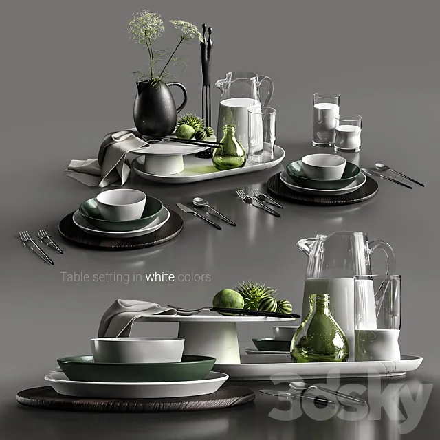 Table setting in white colors 3DSMax File