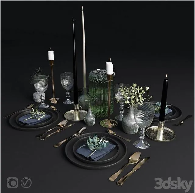 Table setting Kitchen Tableware eucalyptus 3dsMax Model