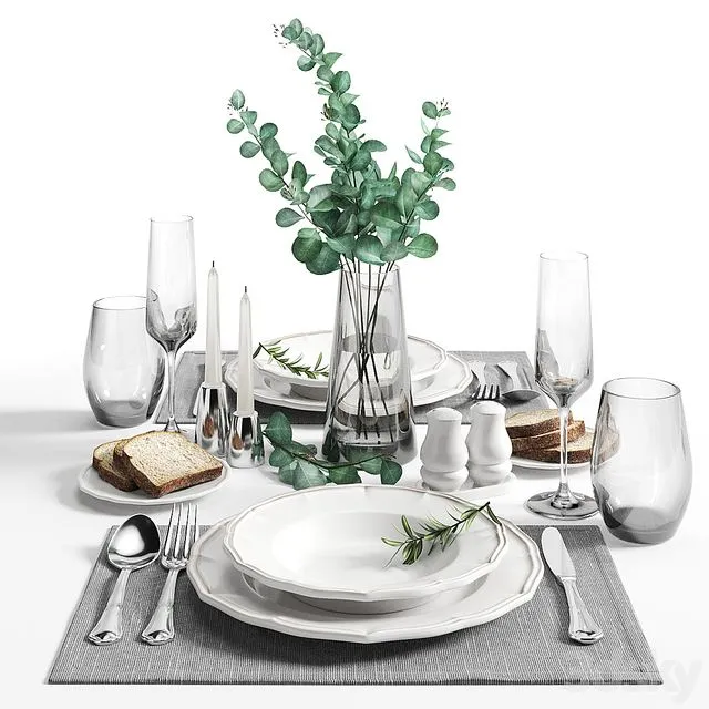table setting with bread 3dsMax Model