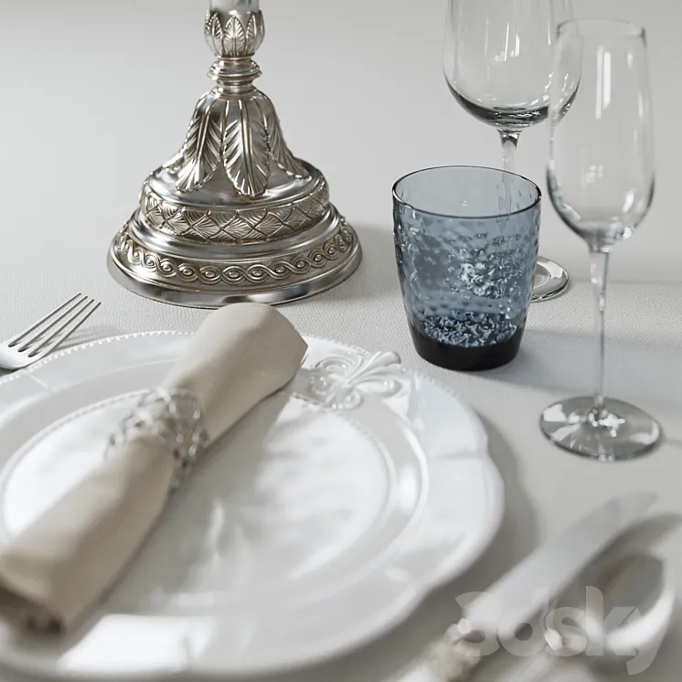table setting with candlestick 3DS Max