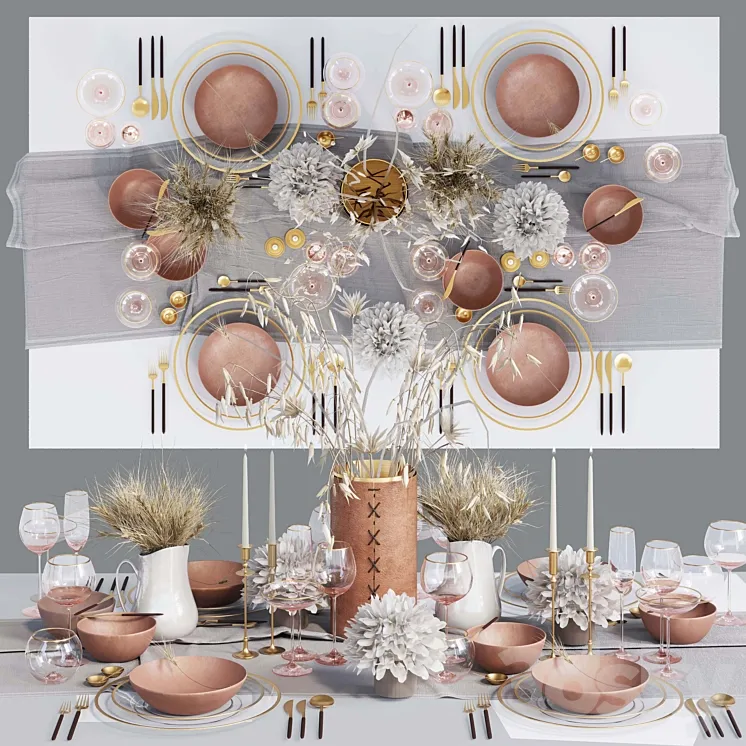 Table setting with dried flowers 3DS Max