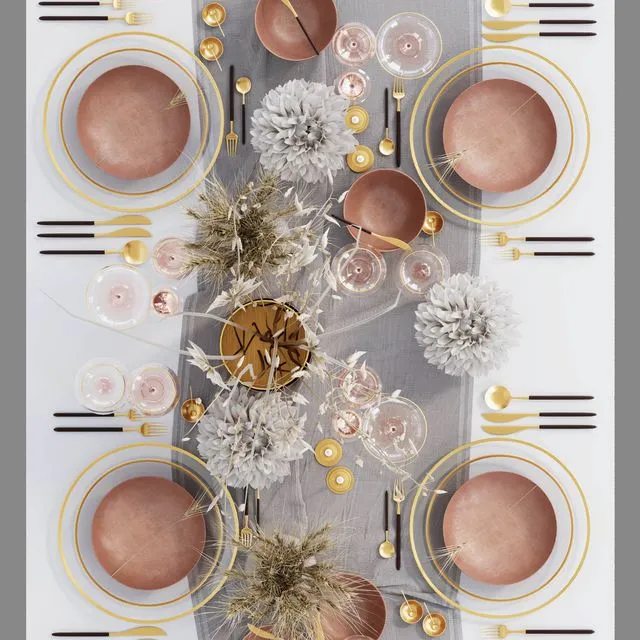 Table setting with dried flowers 3dsMax Model