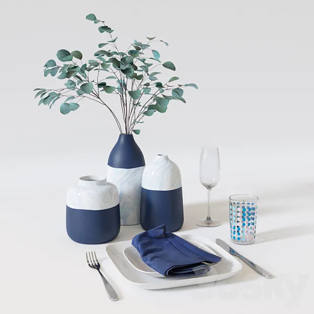 Table setting with eucalyptus branch. 3DSMax File