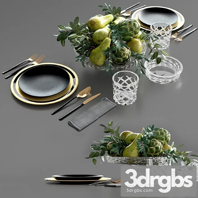 Table Setting With Fruits In Crystal Vase 3dsmax Download