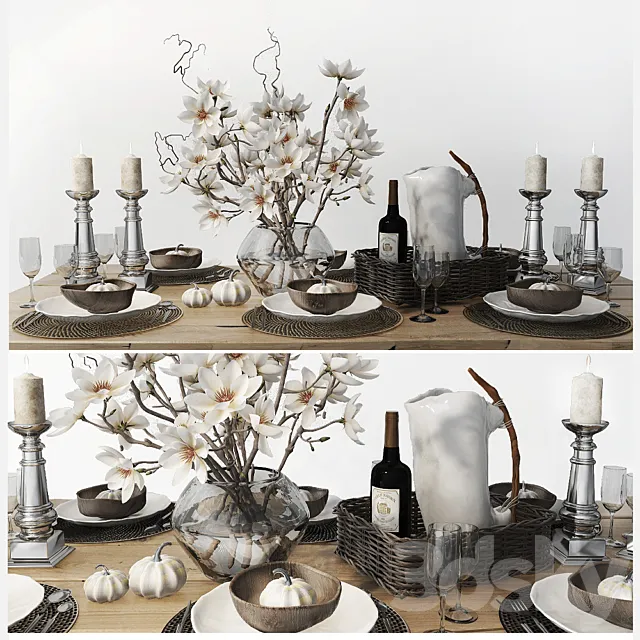 Table setting with magnolias 3DSMax File