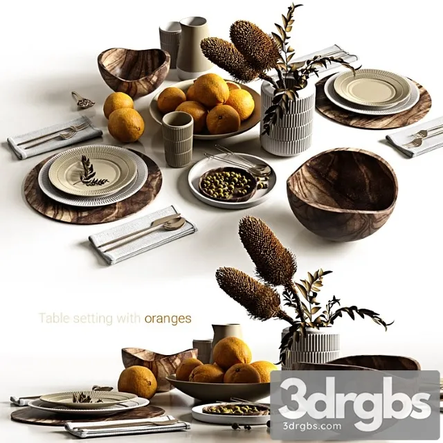 Table setting with oranges 3dsmax Download