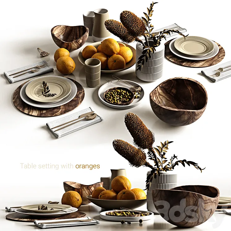 Table setting with oranges 3DS Max