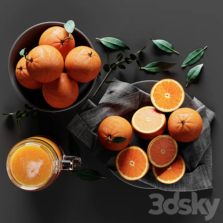 Table Setting with Oranges and Juice 3DS Max