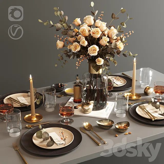 Table setting with roses 3ds Max