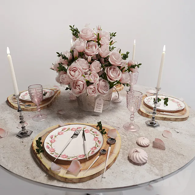 Table setting with roses _ Table setting with roses 3DSMax File