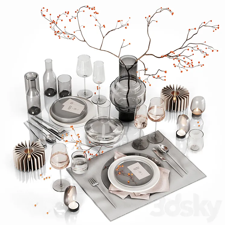 Table setting with rowan 2 3DS Max