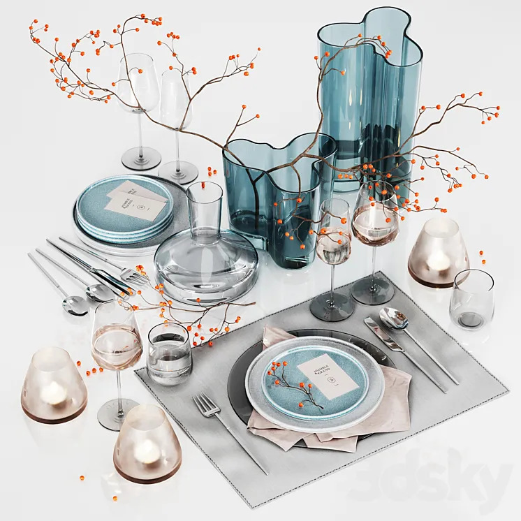 Table setting with rowan 3DS Max Model
