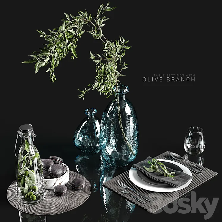 Table settings with olive branch 3DS Max