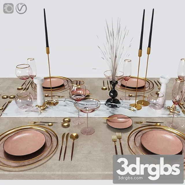 Table settings with pink glass 3dsmax Download