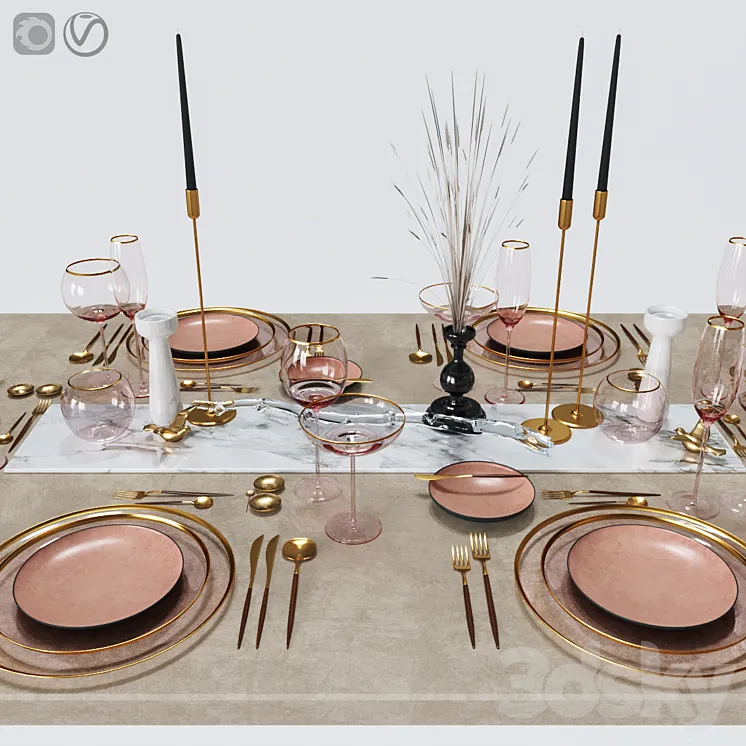 Table settings with pink glass 3DS Max
