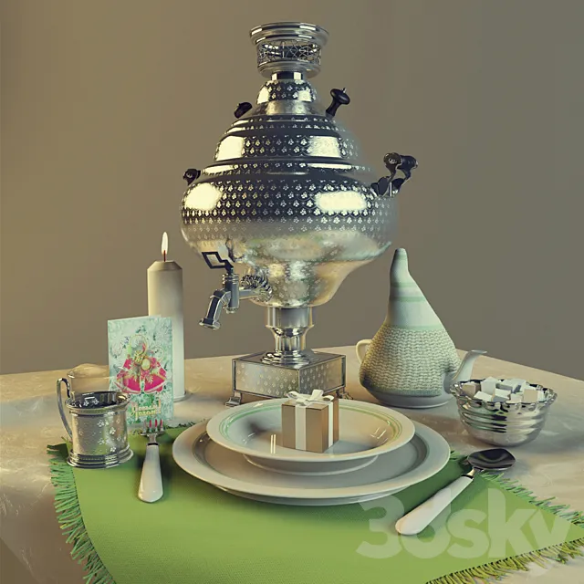 Table with Samovar 3ds Max