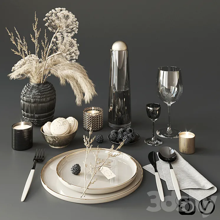 Tableware with heracleum 3DS Max