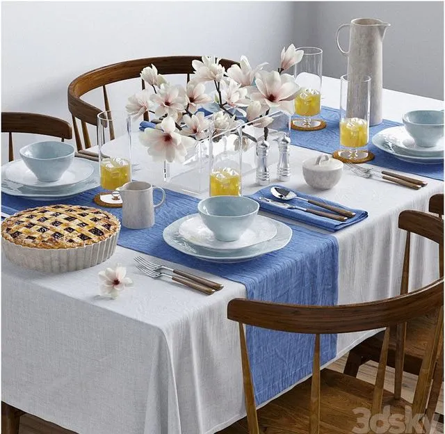 Tableware with magnolia 3dsMax Model