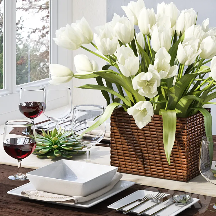 Tableware with tulips 3DS Max