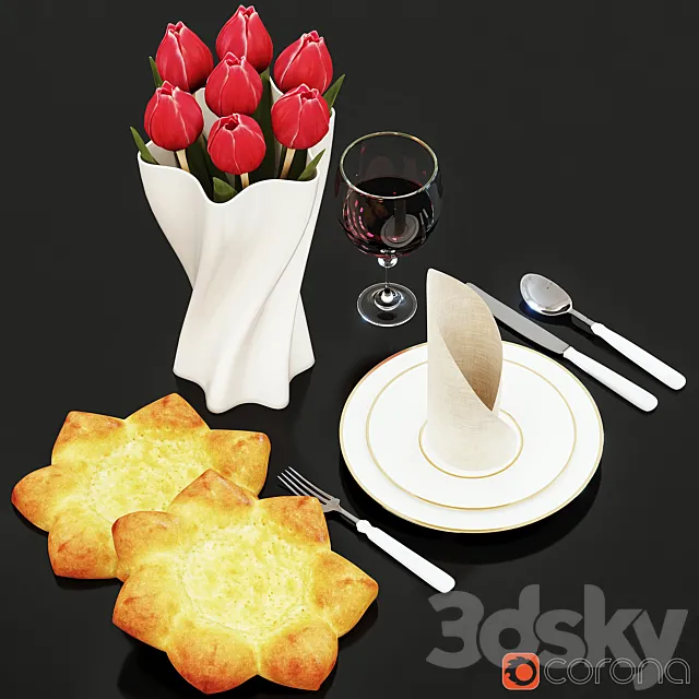 Tableware with tulips 3dsMax Model