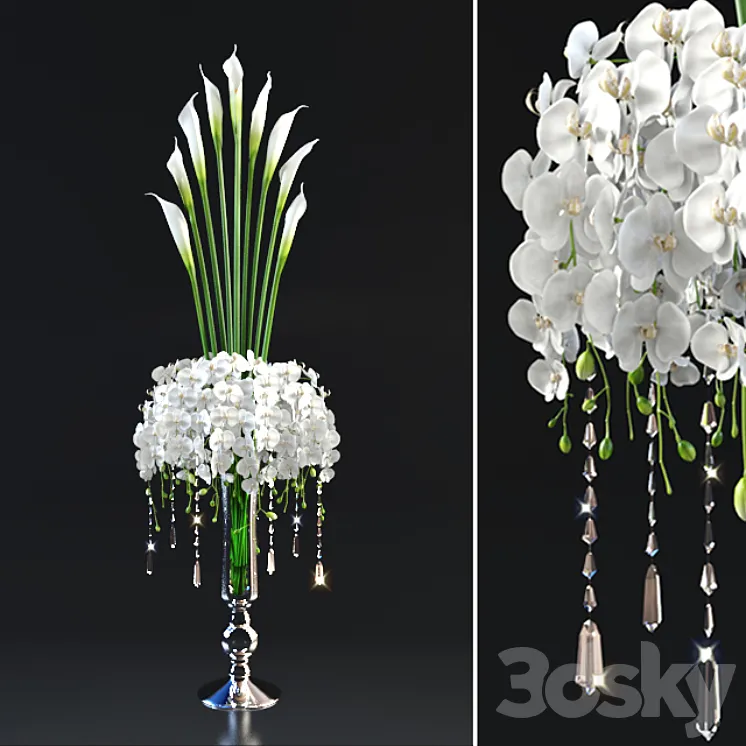 tall bouquet in a glass vase 3DS Max