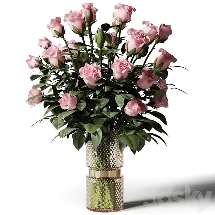 Tall bouquet of pink roses in a modern glass vase 3DS Max