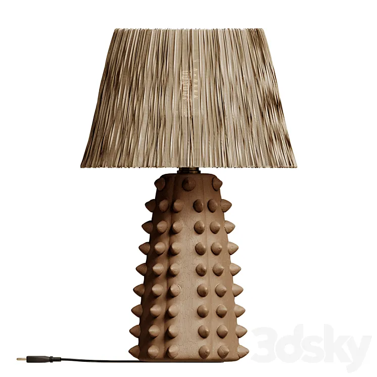 Tan Spiked Terracotta Table Lamp With Raffia Shade 3DS Max Model