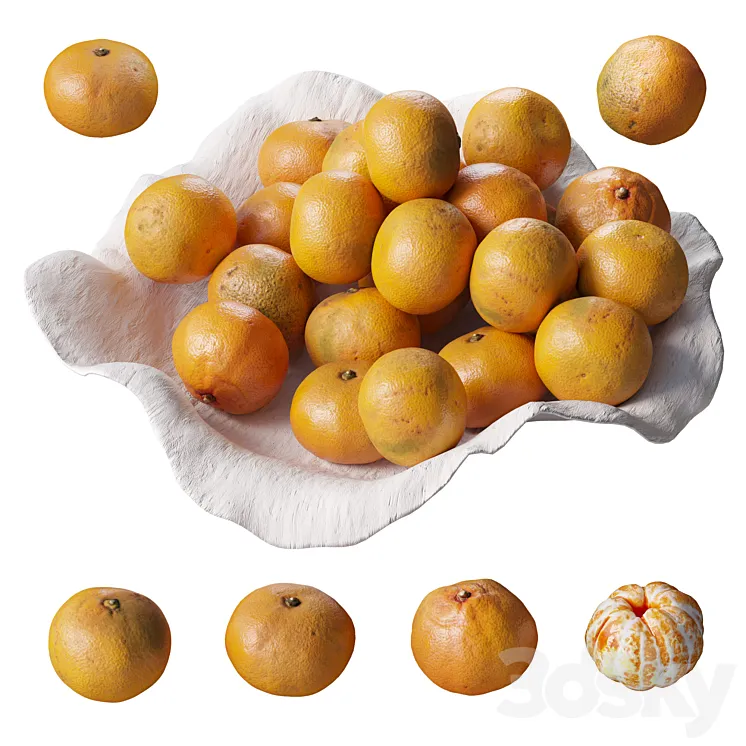 Tangerines in a clay bowl 3DS Max Model