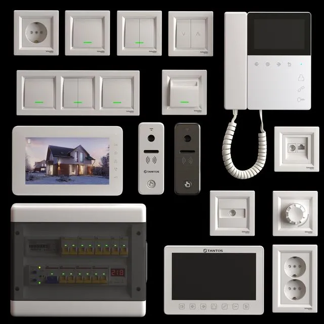 Tantos and Schneider Electric home electronics kit 3dsMax Model