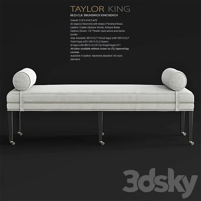 Taylor King BRUNSWICK KING BENCH8813-CLQ Queen 3DSMax File