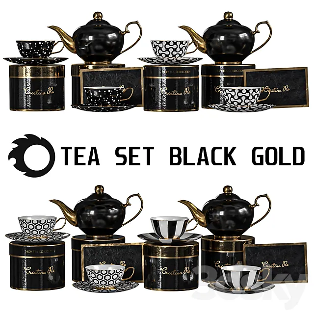 tea set black gold 3ds Max