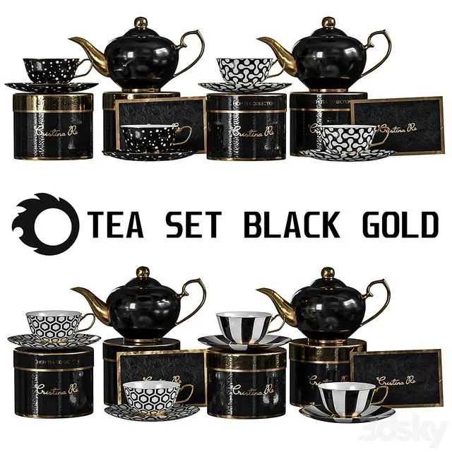 tea set black gold 3dsMax Model