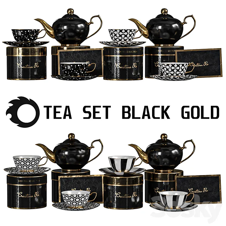tea set black gold 3DS Max Model