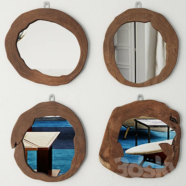 Teak Wood Mirror Set 3ds Max