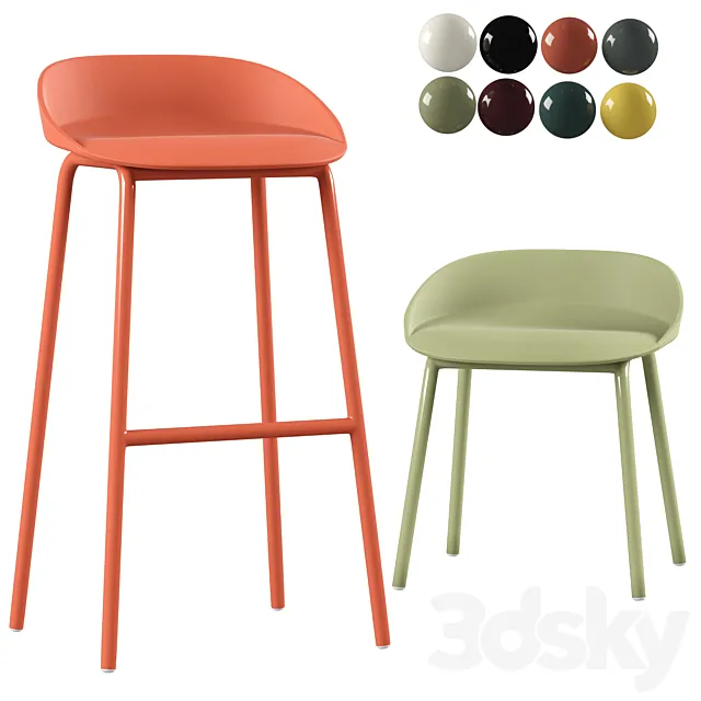 Team plastic chair and bar high stool 3ds Max