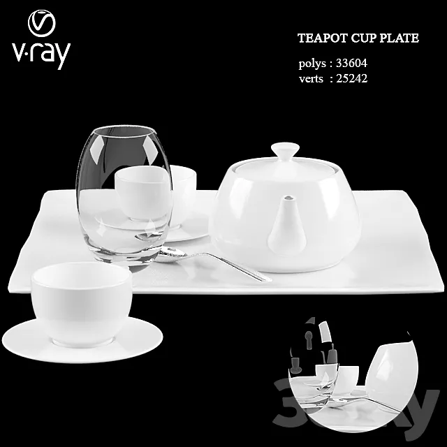 Teapot cup plate 3ds Max