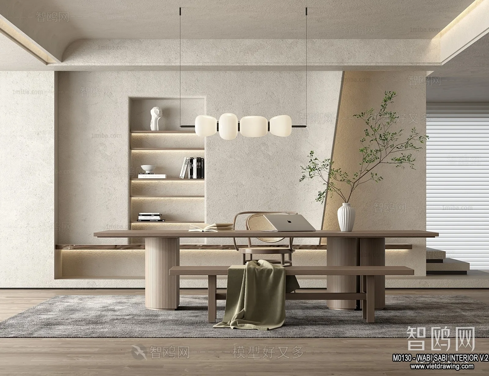 Tearoom and Study 3D Interior Scene Model – Wabi Sabi Style – 022