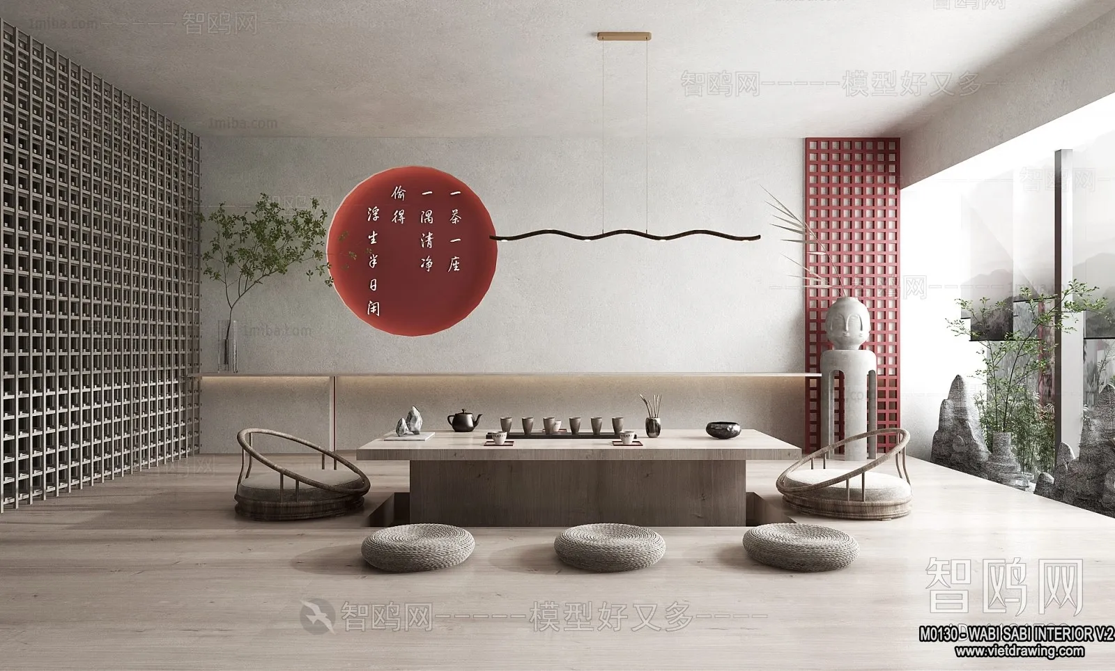 Tearoom and Study 3D Interior Scene Model – Wabi Sabi Style – 029