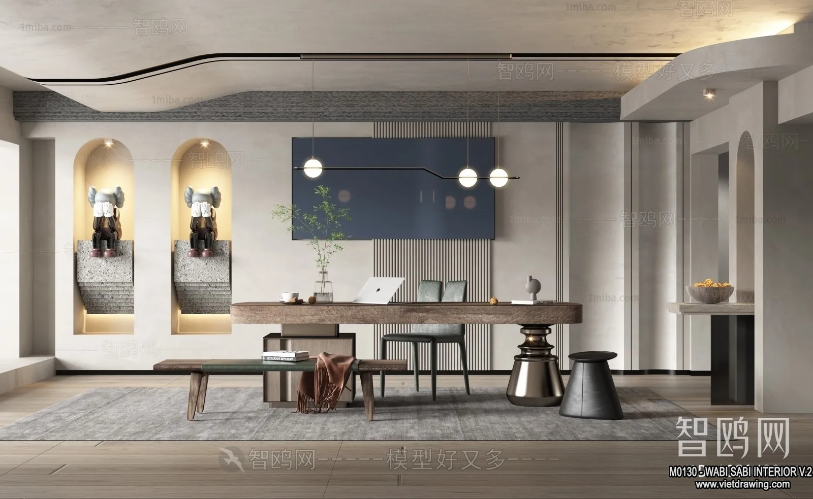 Tearoom and Study 3D Interior Scene Model – Wabi Sabi Style – 031