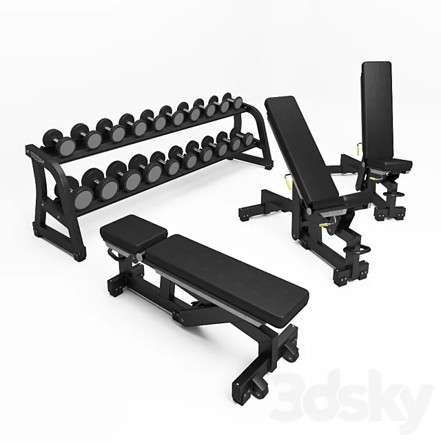 TECHNOGYM. PURE STRENGTH – ADJUSTABLE BENCH; FREE WEIGHTS – DUMBBELLS 3DSMax File