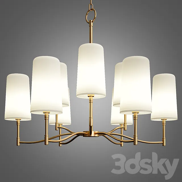 Temple 6 Light Brass Shaded Chandelier 3DSMax File
