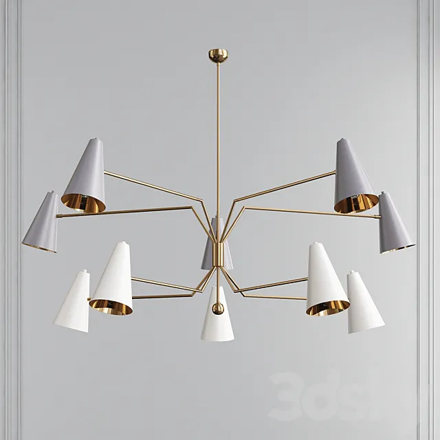 Ten Arms Midcentury Style Chandelier with Gray and White Cones 3DSMax File