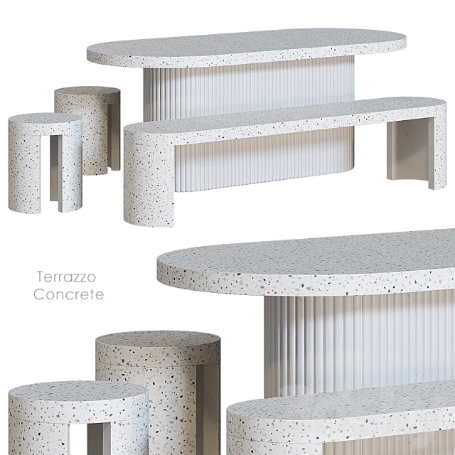 Terrazzo Concrete Table Stool Bench 3DS Max Model