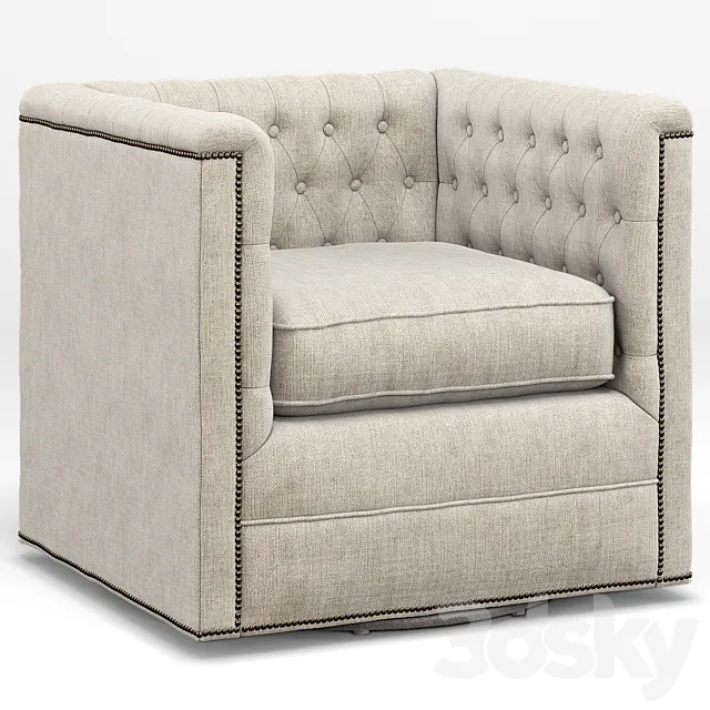 Thatcher Modern Classic Tufted Ivory Linen Swivel Armchair 3DS Max Model