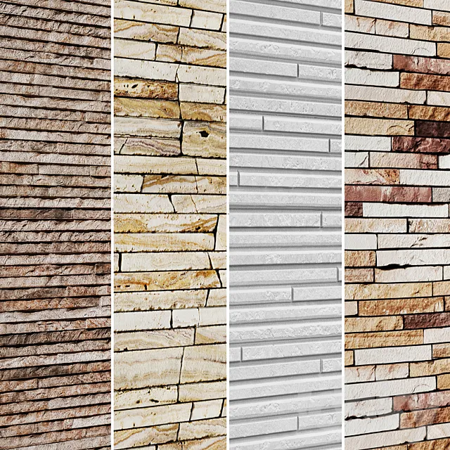 The collection of stone panels 4 pcs. slate stone stone wall wild stone 3ds Max