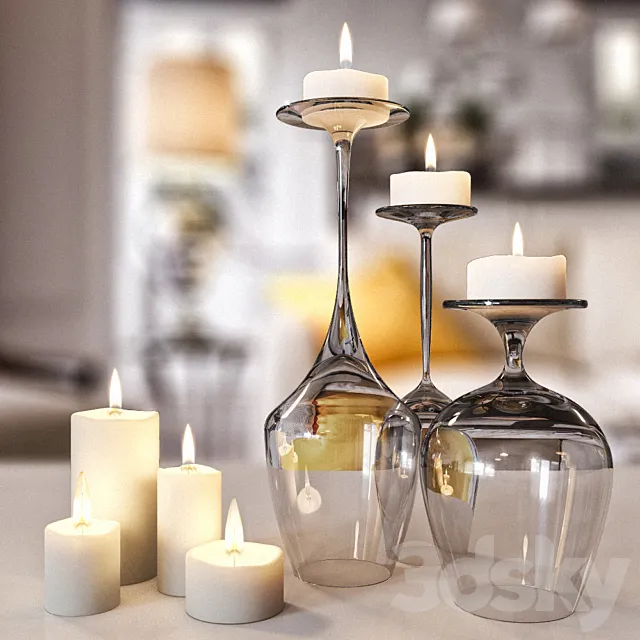 The composition of the glasses and candles 3DSMax File
